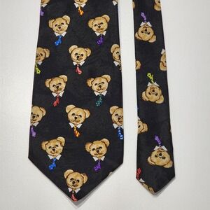 Addiction Teddy Bear Necktie Tie Black Novelty Animal Print Kitsch Retro‎